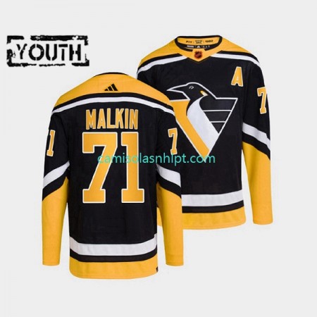 Camiseta Pittsburgh Penguins Evgeni Malkin 71 Adidas 2022-2023 Reverse Retro Preto Authentic - Criança